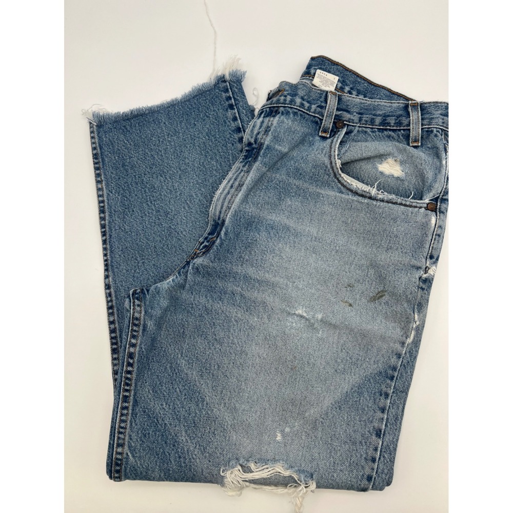 LEVIS 545 Jeans Mens 38 Loose Fit Blue Distressed Faded Raw Hem USA Made